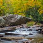 USA, North Carolina, Boone Fork. Forest and stream landscape. Art Print